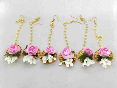 LAMANSH Floral 🌺 Giveaways Pink-White / Set of 20 Maangtika's LAMANSH® Artificial Flower Maangtika's / Bridesmaid Giveaways ( Set of 20 ) set