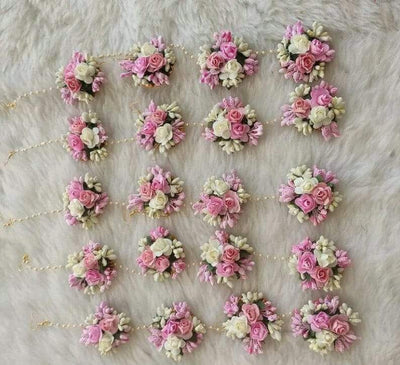 Pink Flower Maangtika Jewellery for Haldi / mehendi 