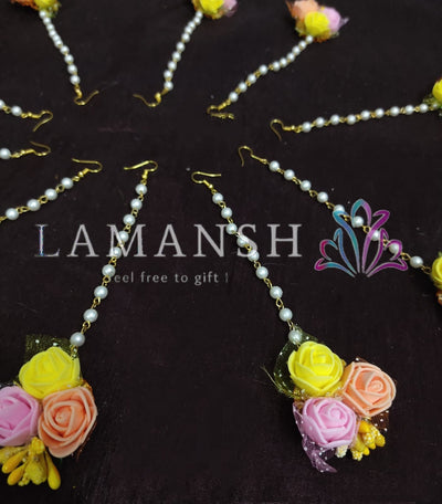 LAMANSH Floral 🌺 Giveaways Pink- Yellow - Peach / Set of 25 Maangtika's LAMANSH® (Set of 25) Artificial Flower Maangtika's / Bridesmaid Giveaways set