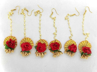 LAMANSH Floral 🌺 Giveaways Red-Gold / Set of 20 Maangtika's LAMANSH® Artificial Flower Maangtika's / Bridesmaid Giveaways ( Set of 20 ) set
