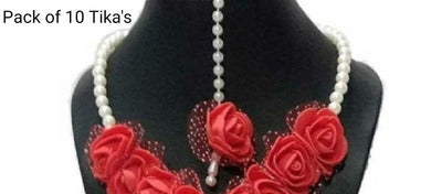 LAMANSH Floral 🌺 Giveaways Red / Set of 10 Maangtika's LAMANSH® Artificial Flower Maangtika's / Bridesmaid Giveaways / Haldi Flower Jewellery ( Set of 10 ) set