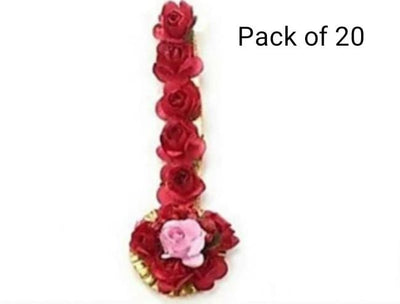LAMANSH Floral 🌺 Giveaways Red / Set of 20 Maangtika's LAMANSH® Artificial Flower Maangtika's / Bridesmaid Giveaways / Haldi Flower Jewellery ( Set of 20 ) set