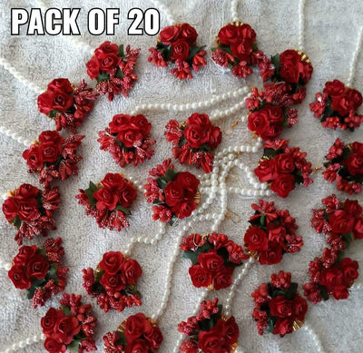 LAMANSH Floral 🌺 Giveaways Red / Set of 20 Maangtika's LAMANSH® Artificial Flower Maangtika's / Bridesmaid Giveaways ( Set of 20 ) set