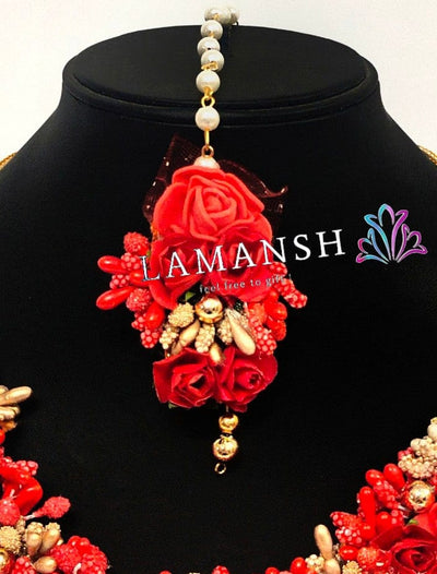 LAMANSH Floral 🌺 Giveaways Red / Set of 20 Maangtika's LAMANSH® ( Set Of 20) Artificial Flower Maangtika's / Bridesmaid Giveaways set