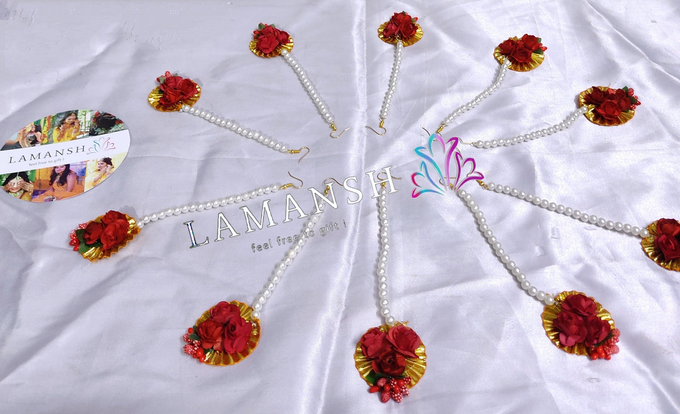 LAMANSH Floral 🌺 Giveaways Red / Set of 50 Maangtika's LAMANSH®( Pack of 50 at just 20₹ each 🤩 ) Flower Maangtika's for Haldi Mehendi Sangeet / Bridesmaid Giveaways set