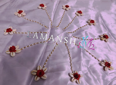 LAMANSH Floral 🌺 Giveaways White-Red / Set of 20 Maangtika's LAMANSH® Artificial Flower Maangtika's / Bridesmaid Giveaways ( Set of 20 ) set