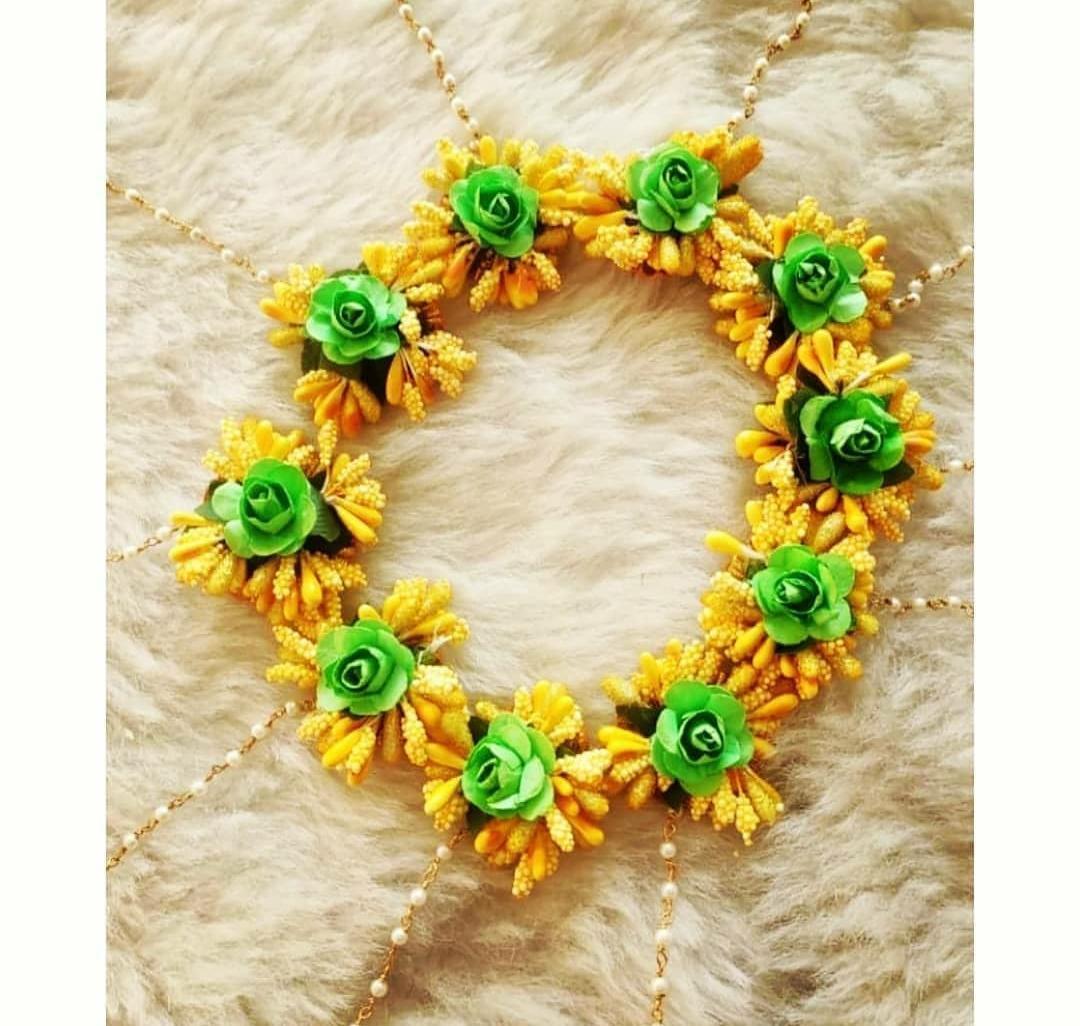 LAMANSH Floral 🌺 Giveaways Yellow - Green / Set of 25 Maangtika's LAMANSH® Artificial Flower Maangtika's / Bridesmaid Giveaways ( Set of 25 ) set
