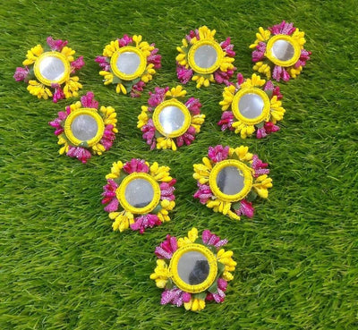 LAMANSH Floral 🌺 Giveaways Yellow-Pink / Set of 20 Rings 💍 LAMANSH® Artificial Flower 💍Ring's / Bridesmaid Giveaways ( Set of 20 ) set