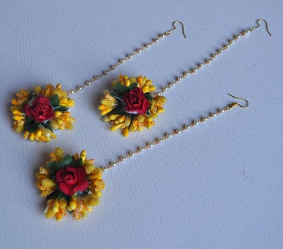 LAMANSH Floral 🌺 Giveaways Yellow - Red / Set of 10 Maangtika's LAMANSH® Artificial Flower Maangtika's ( Set of 10)