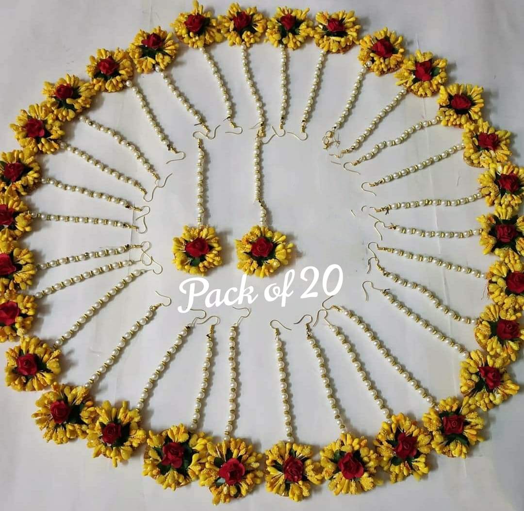 Flowers jewellery Maangtika For haldi pack of 20
