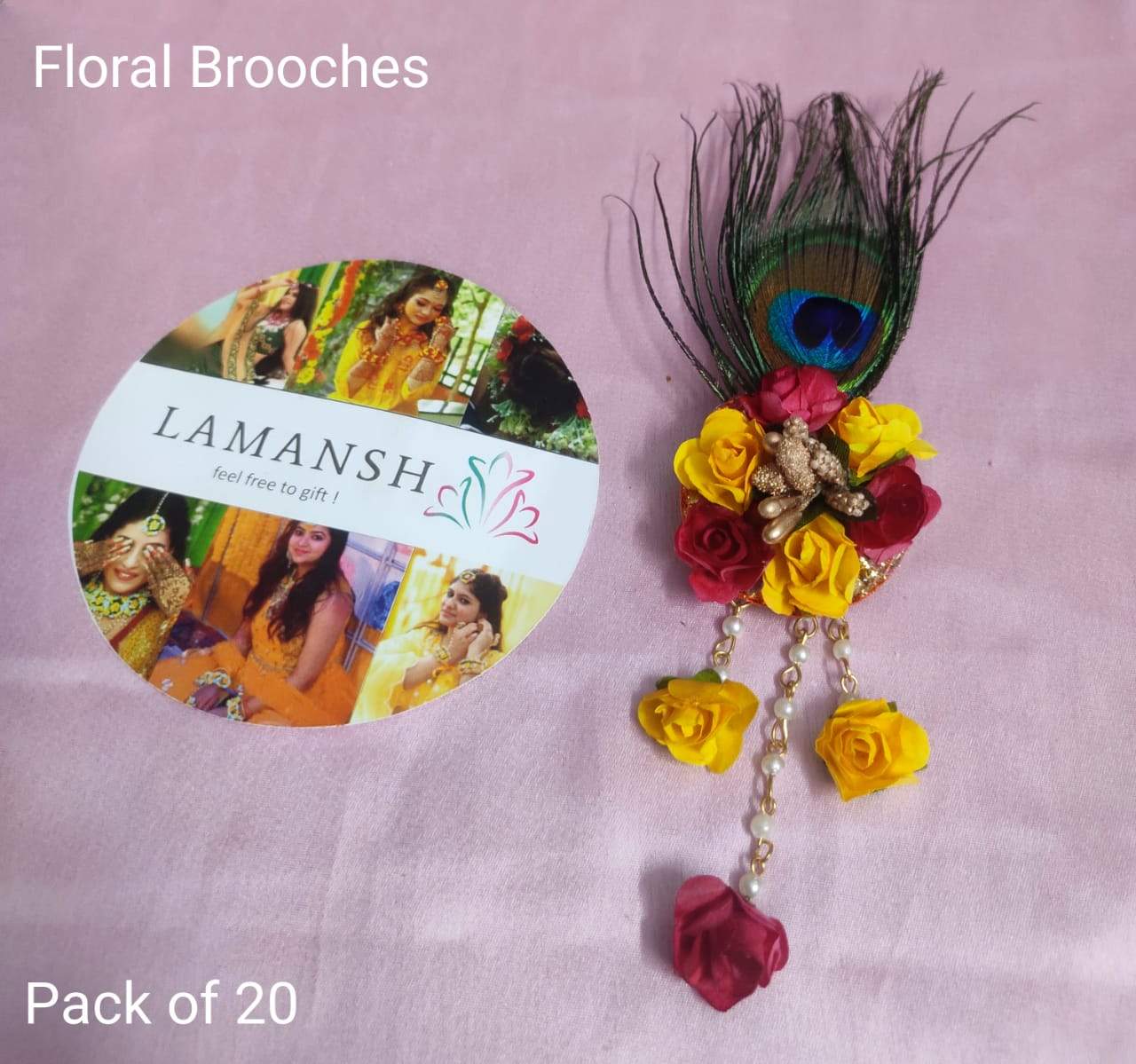 LAMANSH Floral 🌺 Giveaways Yellow-Red / Set of 25 Broaches LAMANSH® Artificial Flower Brooches Broaches  / Bridesmaid Giveaways ( Set of 25 ) set