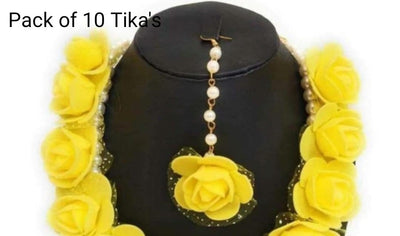 LAMANSH Floral 🌺 Giveaways Yellow / Set of 10 Maangtika's LAMANSH® Artificial Flower Maangtika's / Bridesmaid Giveaways / Haldi Flower Jewellery ( Set of 10 ) set