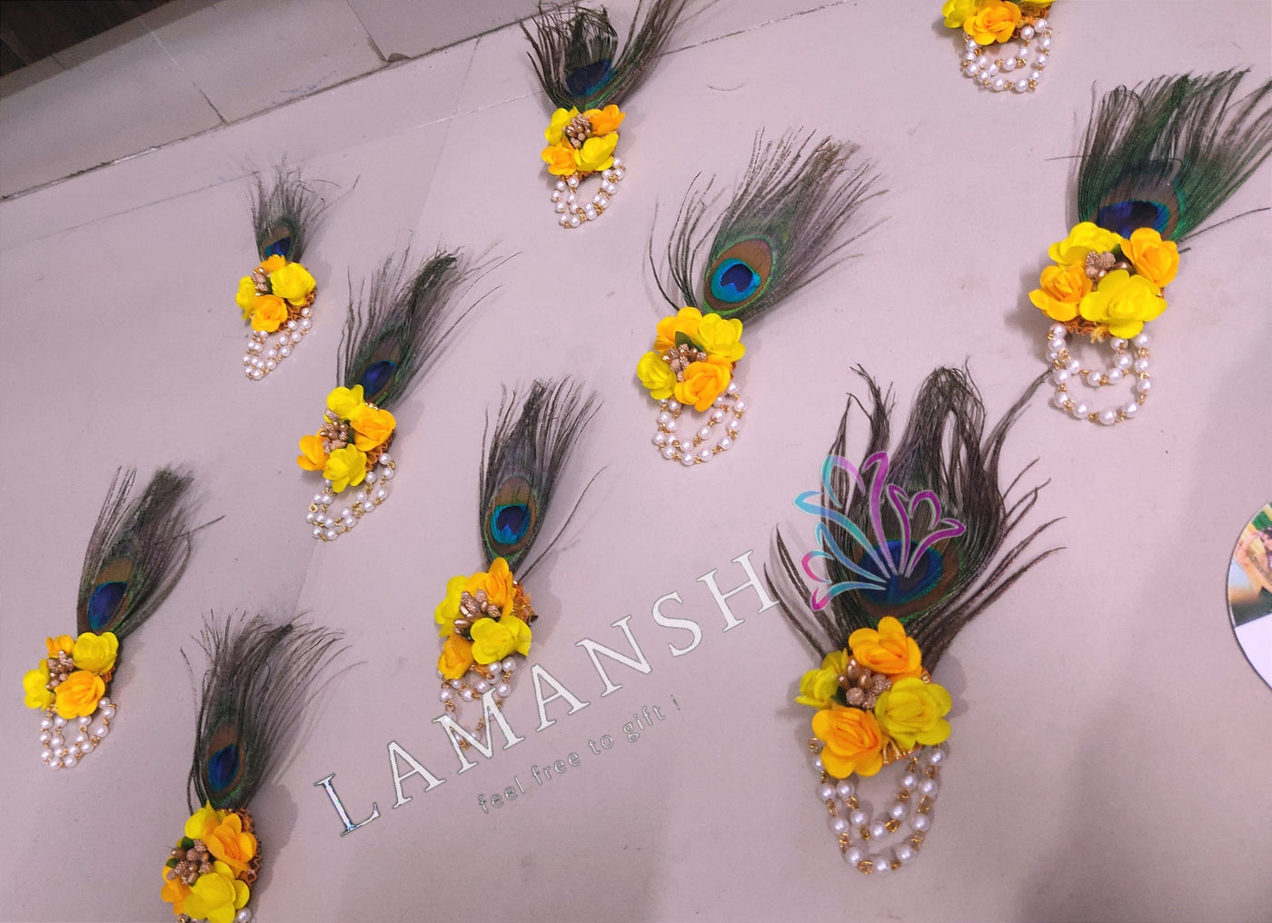 LAMANSH Floral 🌺 Giveaways Yellow / Set of 20 Broaches LAMANSH® Artificial Flower Brooches Broaches for Guests in Wedding & other events / Bridesmaid Giveaways Favours ✨ for haldi mehendi sangeet