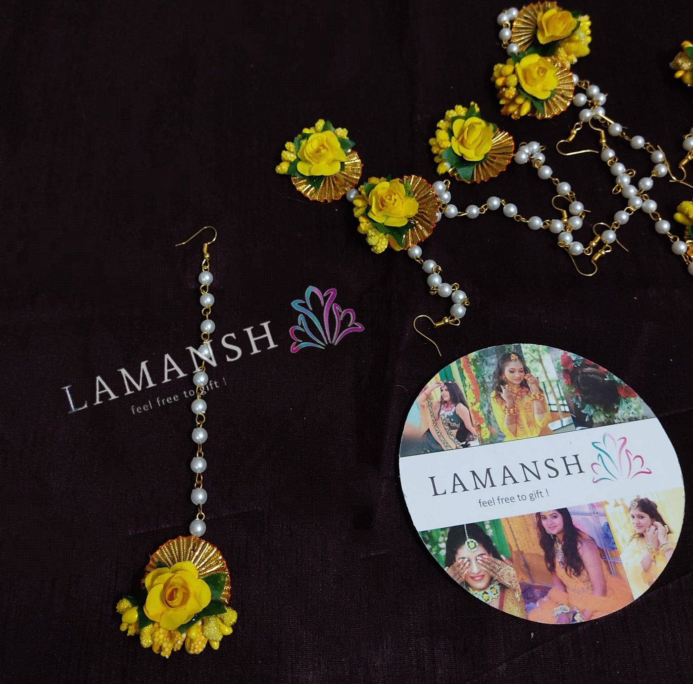 LAMANSH Floral 🌺 Giveaways Yellow / Set of 50 Maangtika's LAMANSH®( Pack of 50 at just 20₹ each 🤩 ) Flower Maangtika's for Haldi Mehendi Sangeet / Bridesmaid Giveaways set
