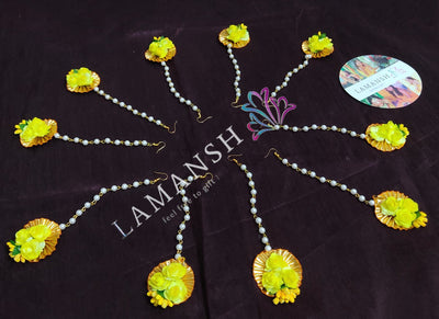 LAMANSH Floral 🌺 Giveaways Yellow / Set of 50 Maangtika's LAMANSH® (Pack of 50 at just 25₹ each 🤩) Flower Maangtika's for Haldi Mehendi Sangeet / Bridesmaid Giveaways set