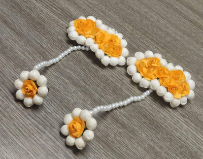 LAMANSH Floral 🌺 Giveaways Yellow - White / 5 Pair Floral Hathphool LAMANSH Floral Yellow White Hand Bracelets Attached to Ring ( Set of 5 Pair) Mehendi Favour for Bridesmaid / Hathphool set