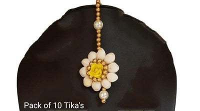LAMANSH Floral 🌺 Giveaways Yellow-White / Set of 10 Maangtika's LAMANSH® Artificial Flower Maangtika's / Bridesmaid Giveaways / Haldi Flower Jewellery ( Set of 10 ) set