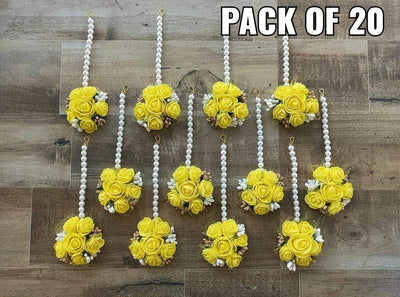 LAMANSH Floral 🌺 Giveaways Yellow - White / Set of 20 Maangtika's LAMANSH® Artificial Flower Maangtika's / Bridesmaid Giveaways ( Set of 20 ) set