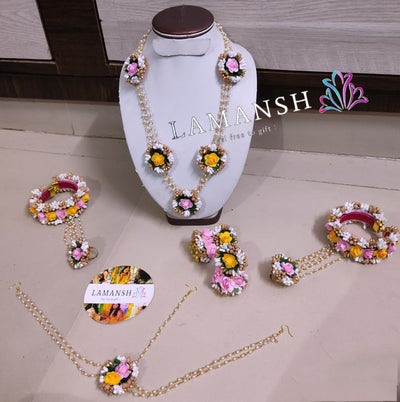 Lamansh floral jewellery LAMANSH® Bridal Flower 🌸 Jewellery Set For Haldi / Artificial Floral Necklace Set