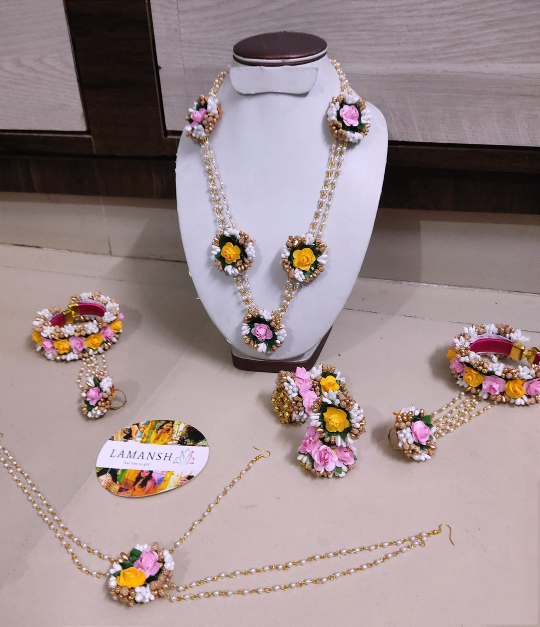 LAMANSH® Bridal Flower 🌸 Jewellery Set For Haldi Artificial Floral Necklace Set