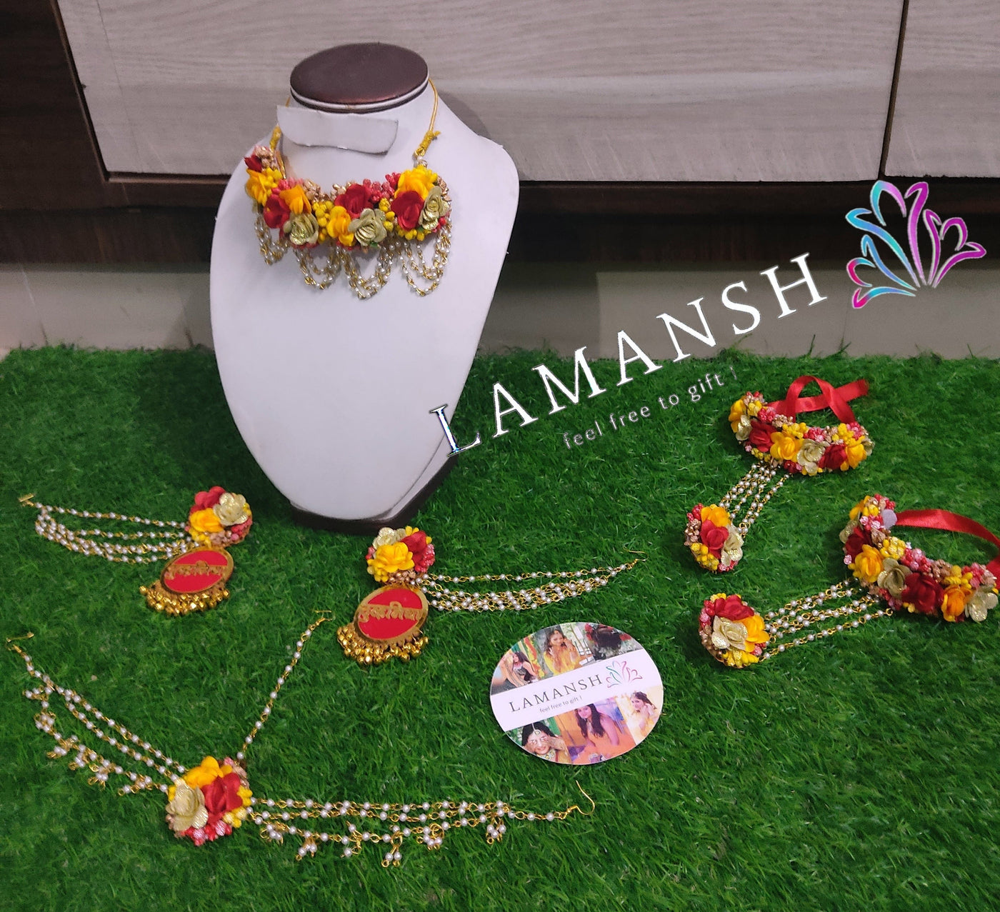 Lamansh floral jewellery LAMANSH® Flower Dulhaniyaa Jewellery set for Haldi or Mehendi ceremony 🌺