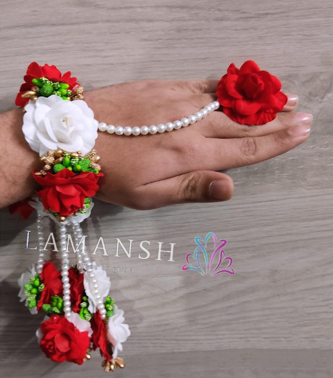 Lamansh Floral 🌺 Kalire 1 Pair of Floral Rose 🌺 Kaleere / White - Red Rose LAMANSH® (Pack of 2) Special Rose Floral Kaleere Set 🌺 / Artificial Flowers Kaleere set
