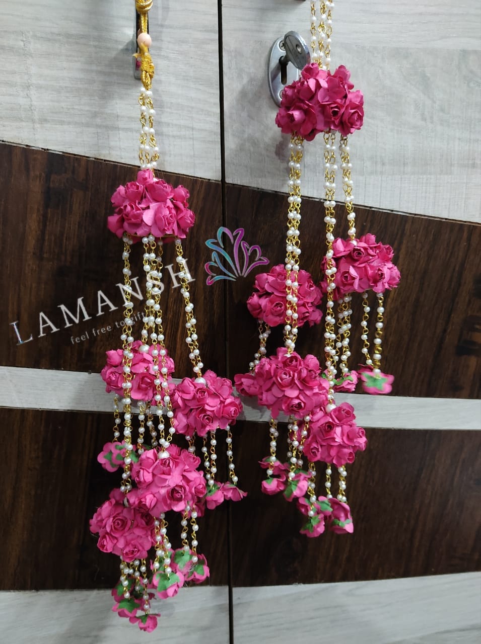 Lamansh Floral 🌺 Kalire 2 piece of Floral 🌺 Kalire for Both Hands / Pink LAMANSH® Special Floral Kaleere Set 🌺 with Hand Bangles set / Kalire set
