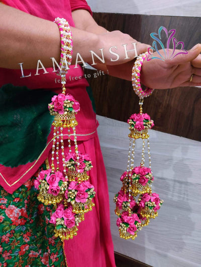 Lamansh Floral 🌺 Kalire Pair of Floral 🌺 Kalire with Bangle for Both Hands / Pink LAMANSH® Special Floral Kaleere Set 🌺 with Hand Bangles set / Kalire set