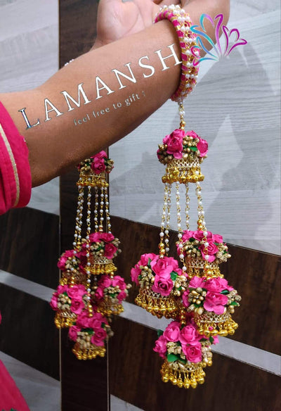 Lamansh Floral 🌺 Kalire Pair of Floral 🌺 Kalire with Bangle for Both Hands / Pink LAMANSH® Special Floral Kaleere Set 🌺 with Hand Bangles set / Kalire set