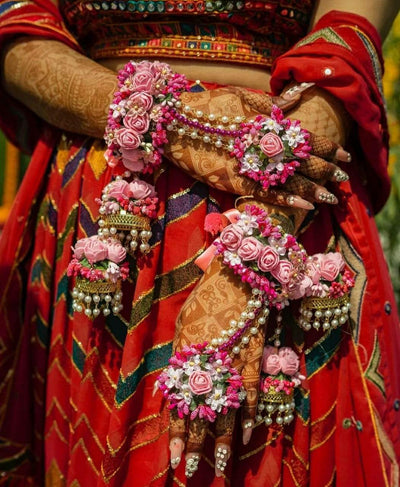 Lamansh Floral 🌺 Kalire Pair of Floral 🌺 Kalire with Bracelets for Both Hands / Pink LAMANSH® Special Floral Kaleere Set 🌺 with Hand Bracelets