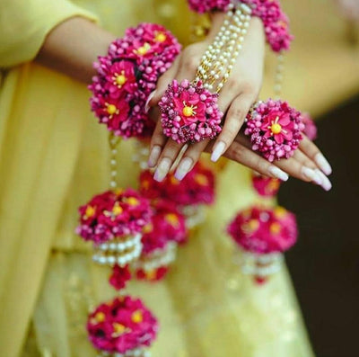 Lamansh Floral 🌺 Kalire Pair of Floral 🌺 Kalire with Bracelets for Both Hands / Pink LAMANSH® Special Floral Kaleere Set 🌺 with Hand Bracelets / Kalire set