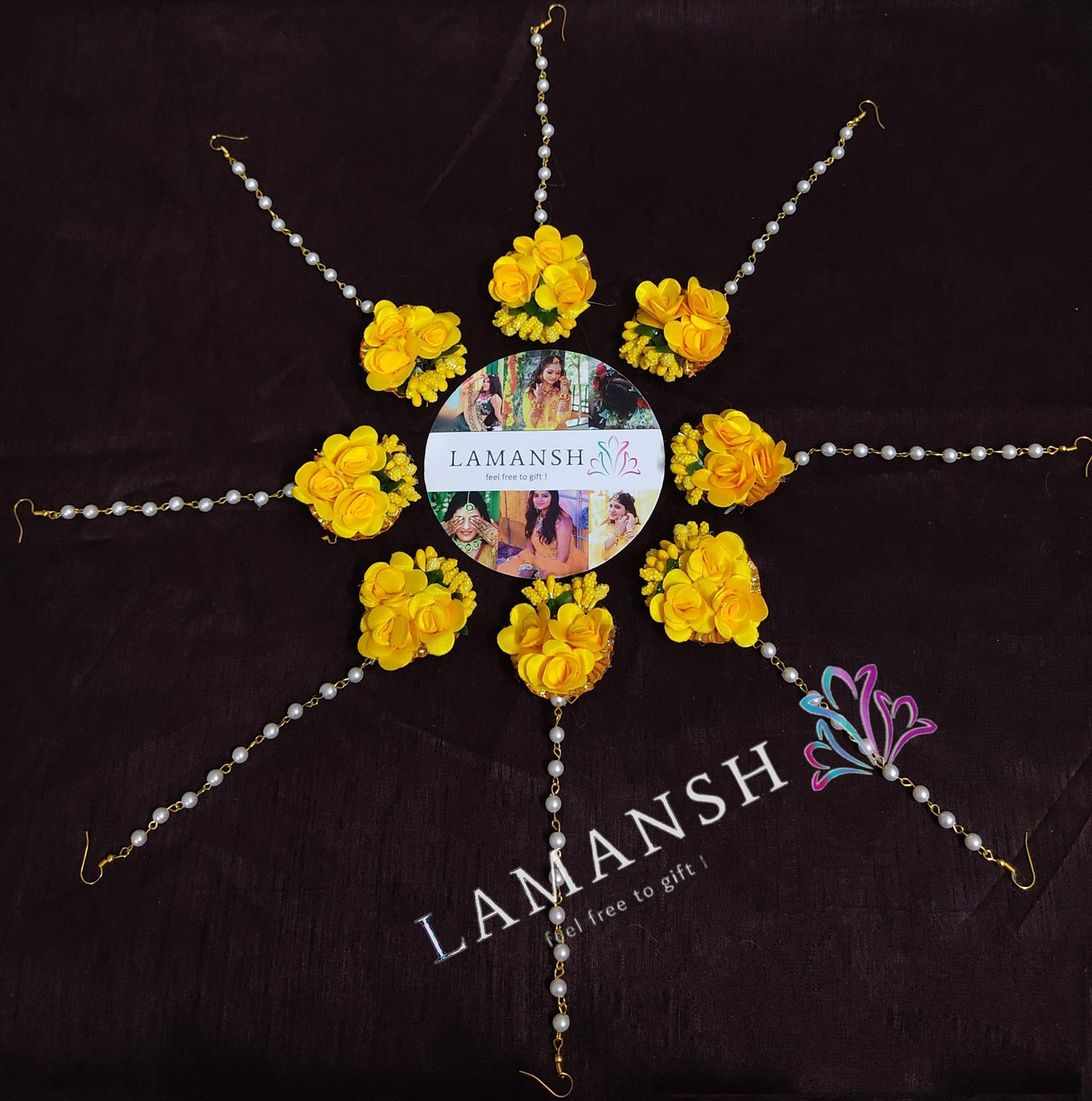 LAMANSH Floral 🌺 maangtika Yellow / Set of 50 Maangtika's LAMANSH® ( Set of 50) at just 25 each / Artificial 🌺 Flower Maangtika's set / Haldi & Mehendi Favors for bridesmaid