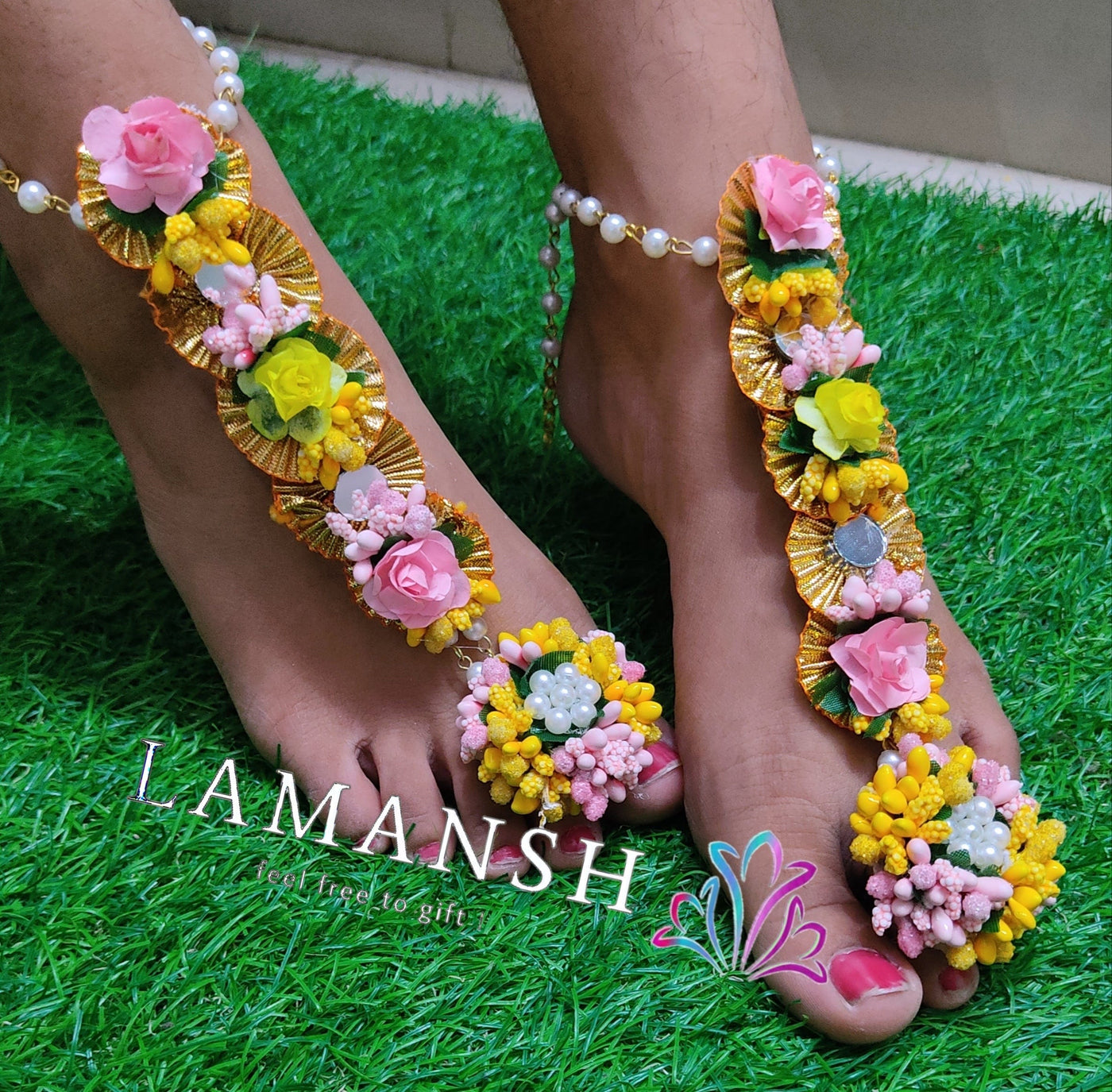 LAMANSH (Set of 2) 🌺Floral Anklets attached to toe (Payal) Set