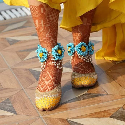Lamansh Floral Payal Set Yellow Blue / Standard / Engagement Lamansh Floral Anklets Payal Set / Engagement / Anklet set