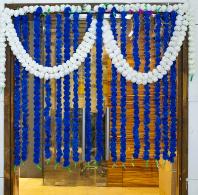 LAMANSH ® flower garlands hangings Blue , white LAMANSH Set of 20 Artificial Flower Marigold Garland (Blue, Length - 24 Cm, 30 Flowers in Every Garland ) Wall Hanging for Home Decor