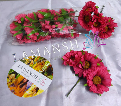 LAMANSH Flower Hair Accessory Multicolor / 12 bunch of Flowers ( 12 Flowers in each bunch ) / Bridal Style LAMANSH® Pack of 12×12 Pink Sunflower 🌺 Floral Accessories for Hair Bun Juda / For Wedding 💥 & Women's Bridal Makeup
