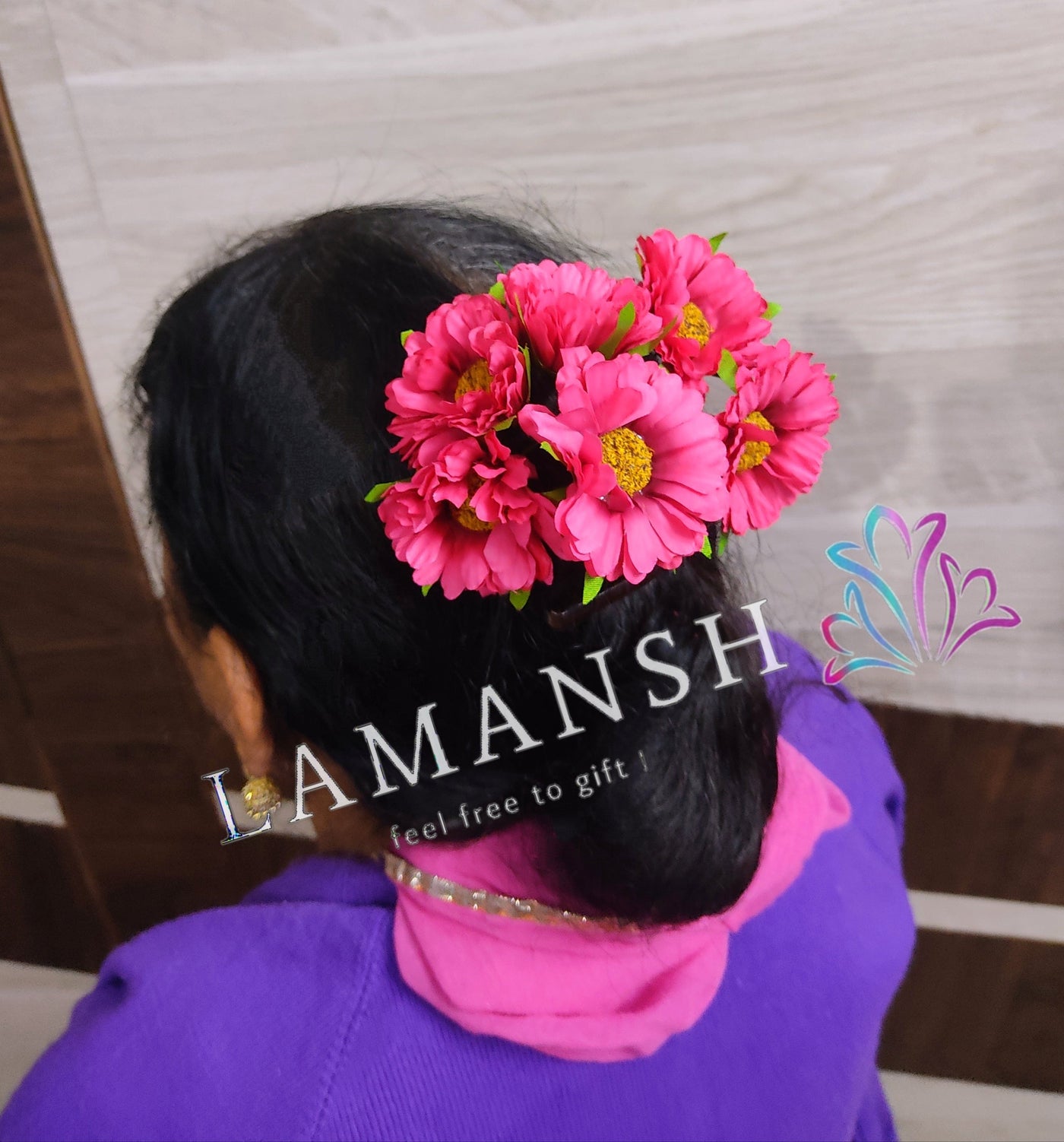LAMANSH Flower Hair Accessory Multicolor / 12 bunch of Flowers ( 12 Flowers in each bunch ) / Bridal Style LAMANSH® Pack of 12×12 Pink Sunflower 🌺 Floral Accessories for Hair Bun Juda / For Wedding 💥 & Women's Bridal Makeup