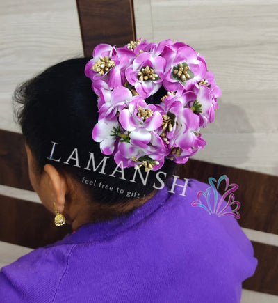 LAMANSH Flower Hair Accessory Purple-Gold / 12 bunch of Flowers ( 12 Flowers in each bunch ) / Bridal LAMANSH® Pack of 12×12 Bunch of Artificial Flowers for Hair Bun Juda / Floral Hair Accessory set for Women's Bridal Makeup / Floral Pin for women