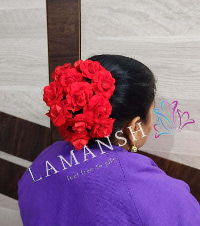 LAMANSH Flower Hair Accessory Red / 12 bunch of Flowers ( 12 Flowers in each bunch ) / Bridal Style LAMANSH® Pack of 12×12 Floral Accessories for Hair Bun Juda / Floral Hair Accessory set for Wedding 💥 & Women's Bridal Makeup