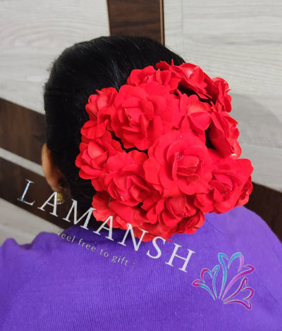 LAMANSH Flower Hair Accessory Red / 12 bunch of Flowers ( 12 Flowers in each bunch ) / Bridal Style LAMANSH® Pack of 12×12 Floral Accessories for Hair Bun Juda / Floral Hair Accessory set for Wedding 💥 & Women's Bridal Makeup