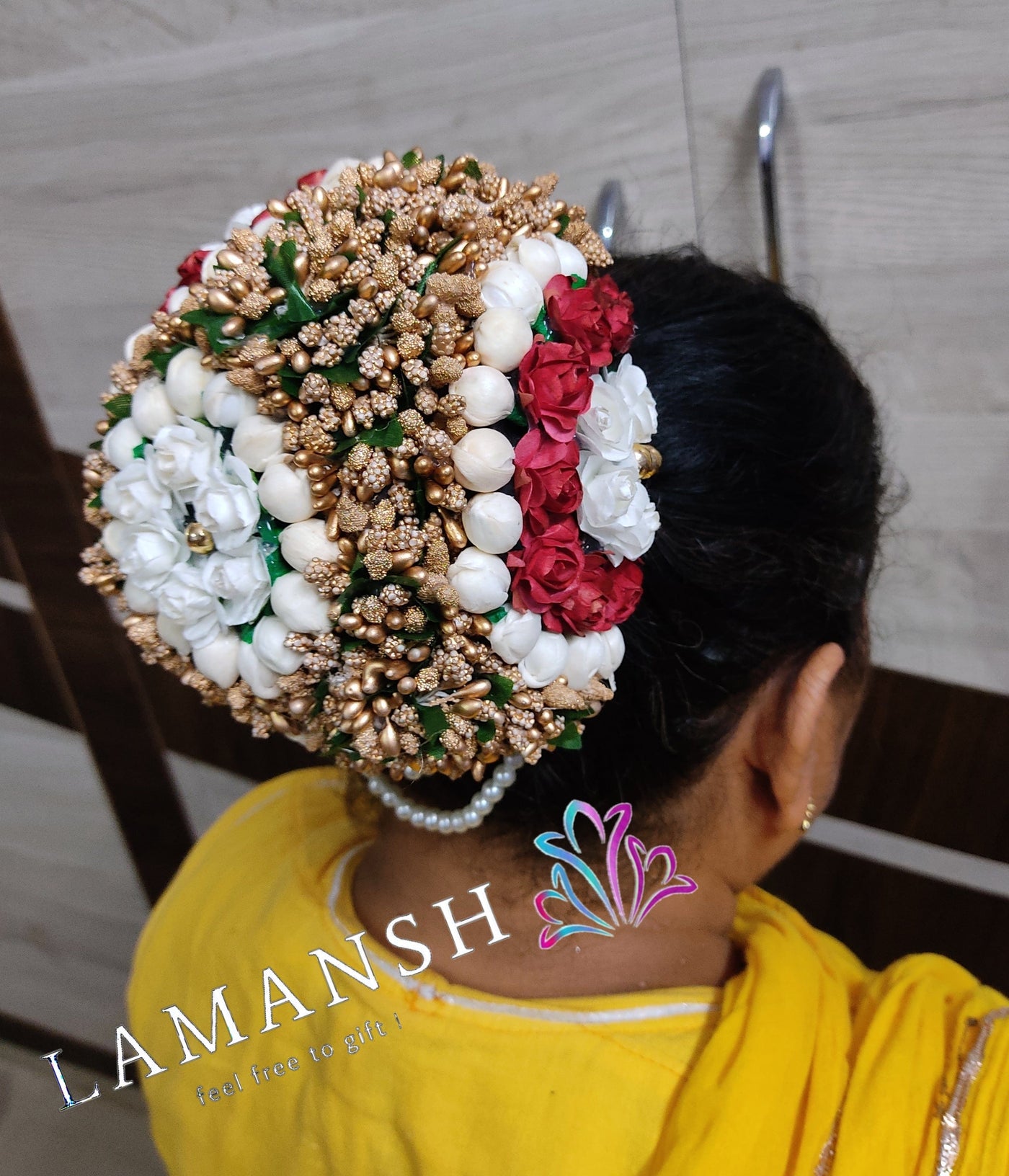 Indian Bridal Hair Design Band Bun with Multi ColorJewellery and White  Flower Buy Now