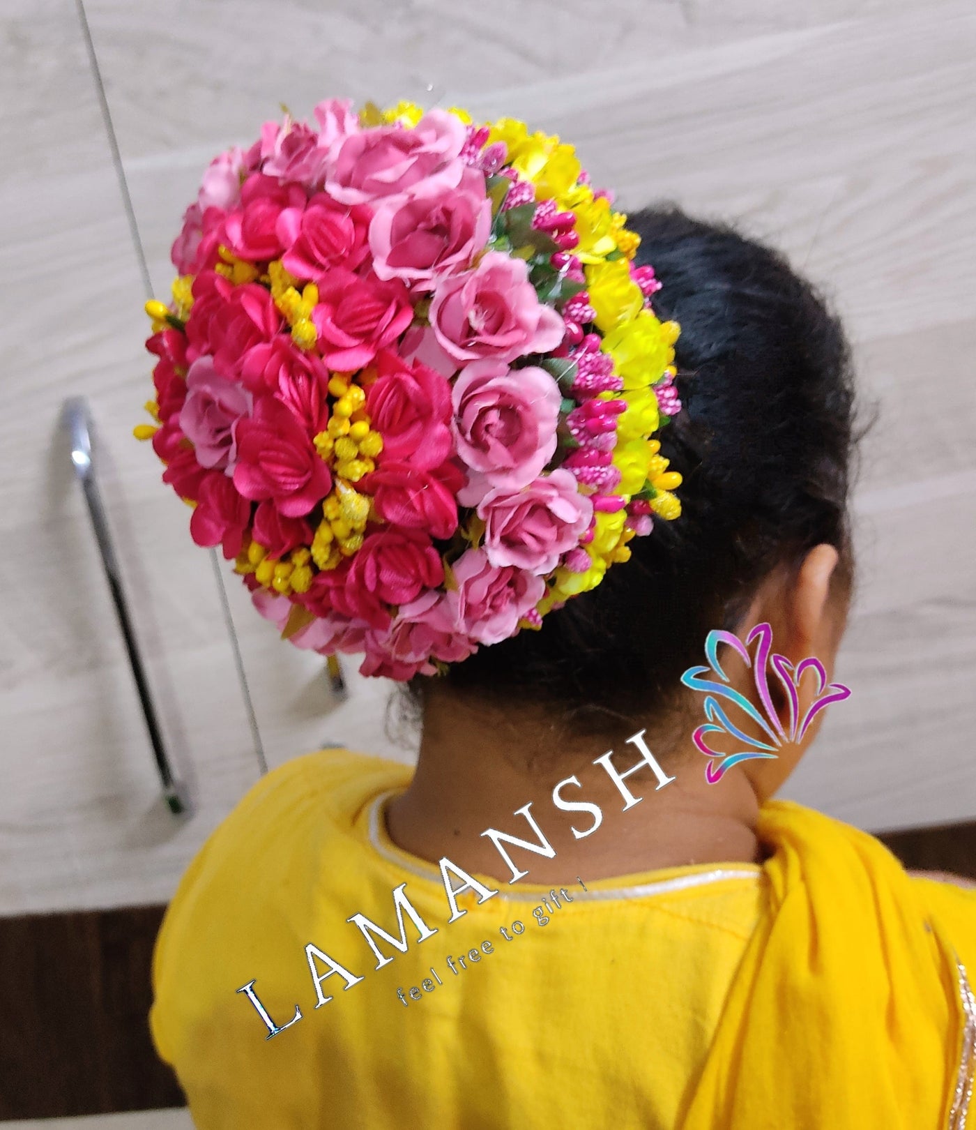 Lamansh Flower Hair Bun LAMANSH® Floral 🌸 Hair Bun Juda for Women & Girls / Bridal Makeup Bun / For Wedding / Flower 🌺 Bun set for haldi mehendi ceremony