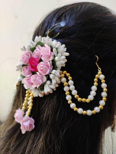 Lamansh Flower Hair Bun Pink-White / Artificial flowers / Haldi ,Wedding,Engagement,Ladies Sangeet Lamansh™ Floral Hair Bun Juda for Women & Girls / Bridal Makeup Bun / For Wedding / Flower 🌺 Bun set