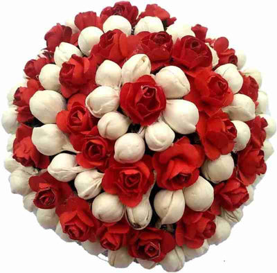 Lamansh Flower Hair Bun Red-white / Artificial flowers / Haldi ,Wedding,Engagement,Ladies Sangeet Lamansh™ Floral hair bun juda for wedding / Floral juda set