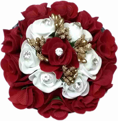 Lamansh Flower Hair Bun Red-White / Artificial flowers / Haldi ,Wedding,Engagement,Ladies Sangeet Lamansh™ Floral Hair Bun Juda for Women & Girls / Bridal Makeup Bun / For Wedding / Flower 🌺 Bun set