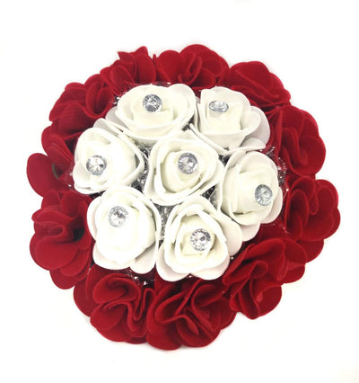 Lamansh Flower Hair Bun Red-white / Artificial flowers / Haldi ,Wedding,Engagement,Ladies Sangeet Lamansh™ Floral Hair Bun Juda for Women & Girls / Bridal Makeup Bun / For Wedding / Flower 🌺 Bun set