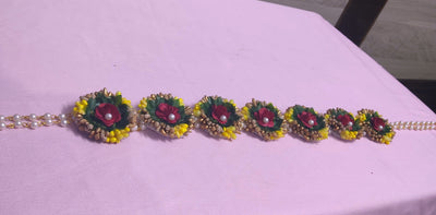 Lamansh Flower 🌺 Jewellery 1 Kamarband / Red Yellow LAMANSH® Haldi Collection Floral 🌺 Kamarband Hipchain set