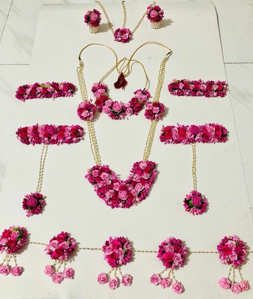 Pink Floral Jewellery For Bride set with kamarbandh