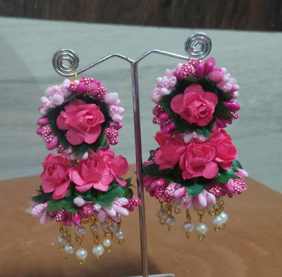Lamansh Flower🌺🌻🌹🌷 jewellery 1 Necklace, 1 Kamarband ,2 Earrings ,1 Maangtika & 2 Bracelet attached to Ring set / Pink LAMANSH® Handmade Flower Jewellery Set For Women & Girls / Haldi Set