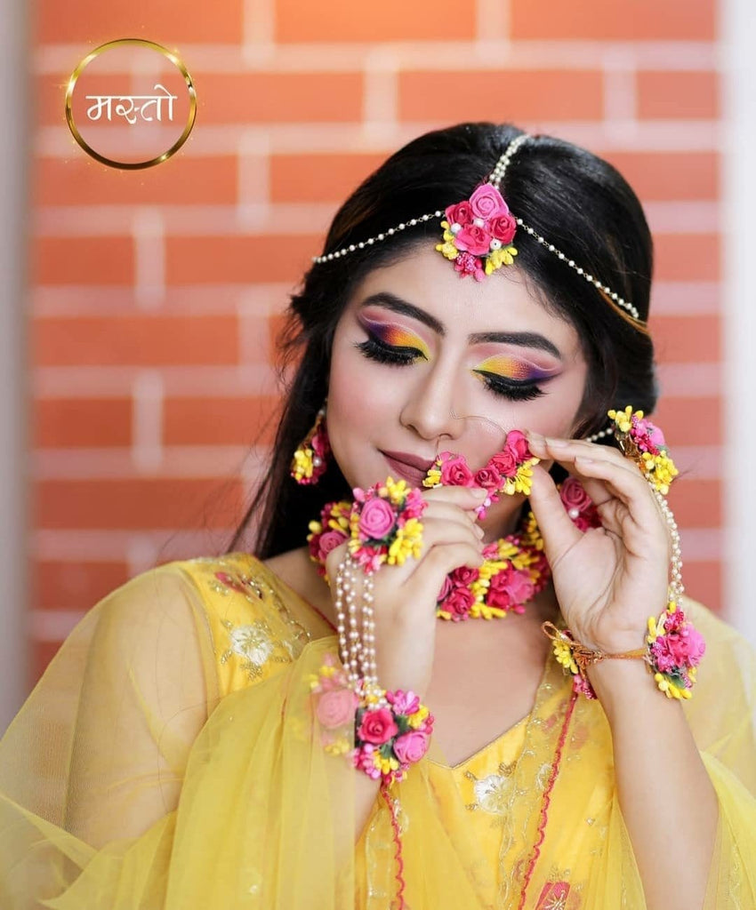 Haldi Jewellery Wholesale Handmade Jewelry Pink Yellow Flower